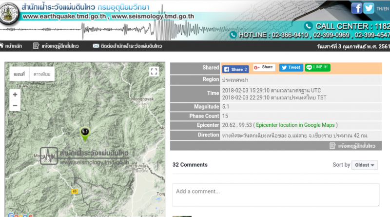 แผ่นดินไหว จ.เชียงราย ศูนย์กลางประเทศพม่า